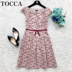 美品♡TOCCA トッカ ひざ丈ワンピース 花柄 総刺繍 リボン　0