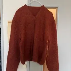 オレンジ Vネック ニットセーター