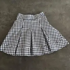 ギンガムチェックスカート プリーツ 紺色 ブルー 白