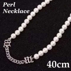 チェーン 2連ロゴペンダント パールネックレス