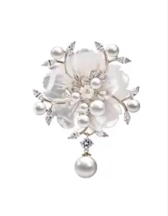 真珠貝殻桜ブローチ綺麗なジルコン花コサージュ結婚式卒業式入学式面接など用贈り物