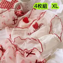 4枚組XL 女の子可愛いイチゴ柄レースショーツ 透け感×フリル付き♪　第512号