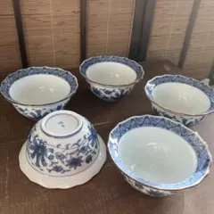 たち吉　橘吉　染付　からくさ　小鉢揃 セット　唐草輪花鉢　和食器