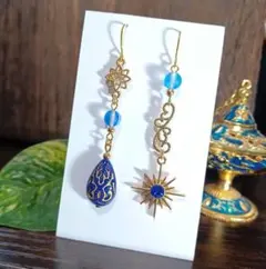シリウス★エスニックデザインピアス ルナフラブルー ハンドメイド No.1143