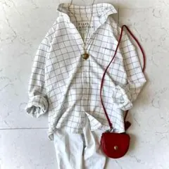 フランクアンドアイリーン L バリー チェック フランネル スキッパーシャツ 白