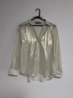 ZARA アイボリー 長袖シャツ　ラメオーガンジー