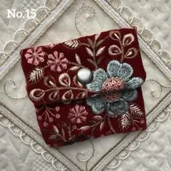 ポーチ　ハンドメイド　インド刺繍リボン　ボタン　ミニポーチ　小銭入れ