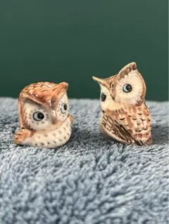 夫婦フクロウの置物　陶器製