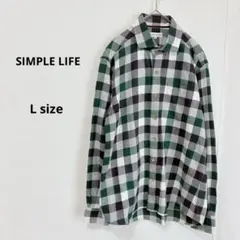 SIMPLE LIFE シンプルライフ　ネルシャツ　L チェック　長袖　グリーンのサムネイル