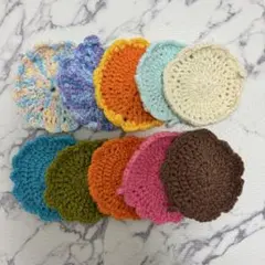 手編み アクリルたわし 10枚 お花 エコたわし ハンドメイド 11〜14cm