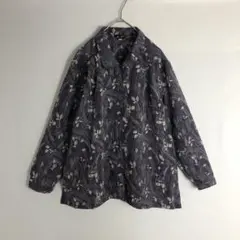 シャツ ブラウス 総柄 リーフ柄 ボタニカル 昭和 레트로 紫 古着