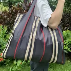 ナイロン 大容量エコバッグ オルタネイトストライプ　電車に乗れる
