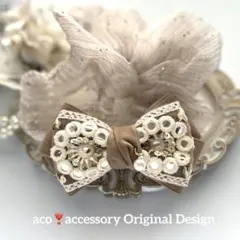 リボン♡カノンリボン～long～♡花柄ベージュ♡ハンドメイド - メルカリ