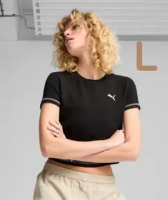 Lサイズ PUMA デア トゥ テクスチャード ベビー ショートT 黒 半袖