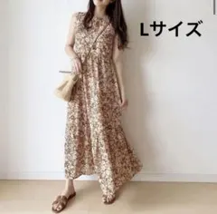 GU フラワープリントギャザーワンピース ノースリーブ