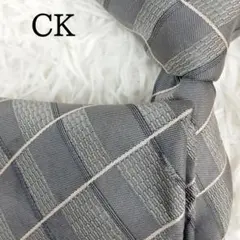 美品◎CK カルバンクライン ネクタイ チェック ストライプ グレー
