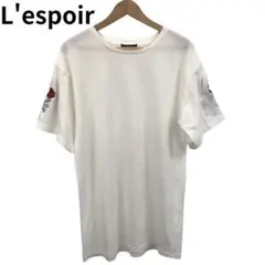 L'espoir　刺繍入り　ホワイト　Tシャツ　薔薇　半袖　花柄　レディース　L