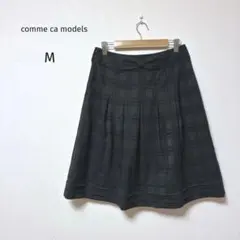 コムサモデルズ　チェックフレアスカート　リボン　ブラック　黒　Mのサムネイル