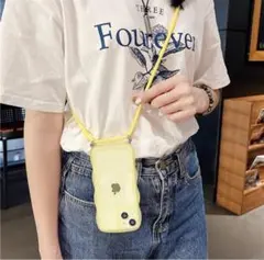 ☆スマホショルダー☆ iPhone14 ウェーブ 紐付き クリア イエロー