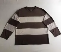 Gap ブラウン×モカブラウン ボールドストライプ ヘンリーネック 長袖Tシャツ