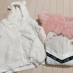 ホワイトファー＆LTXCストライプパーカー　　ピンクユニクロフリースセット