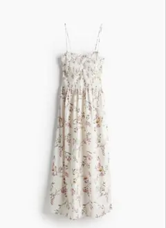 H&M シャーリング花柄ワンピース ホワイト S オフショル 2WAY