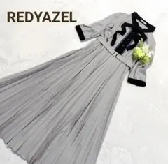 レディアゼル　バイカラープリーツワンピース　ロング丈　七分袖　ボウタイ