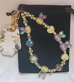 兎とハート形のスマホストラップ　きいろ・パープル（B１）