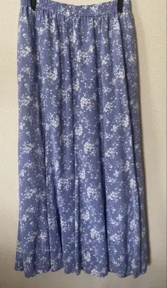 UNIQLO 花柄フレアロングスカート 青紫色　L