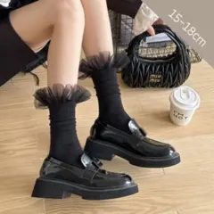 フォーマル ハイソックス キッズ 黒 女の子 靴下 入園式 フリル かわいい