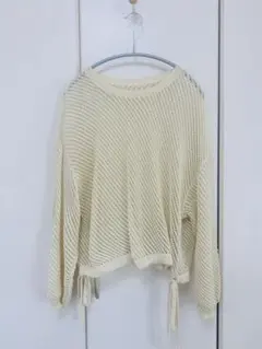 chocol raffine ラメ混メッシュ編みニット　調節リボン付き