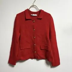 ✨良品✨ ザラ【Ｍ】ジャケット アウター レッド トップス リブ編み レトロ
