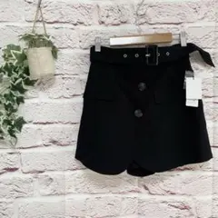 美品　セシルマクビー　フロントボタン　ミニスカート　パンツ【M】黒　ウエストゴムのサムネイル