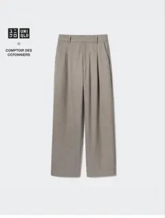 ユニクロ　UNIQLO ブラッシュドジャージータックワイドパンツ　ベージュS