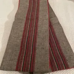 紬 半幅帯 グレーと赤のストライプ 縞文様