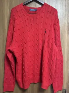 【美品】Polo Ralph Lauren レッド ケーブルニットセーターXXL