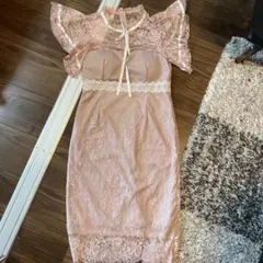 ピンク レース フリル袖 ドレス
