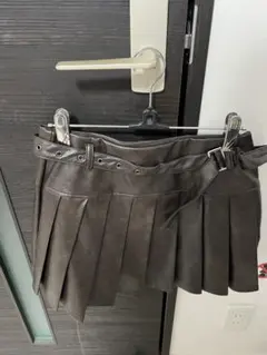 GRL ダークブラウン プリーツスカート ベルト付き
