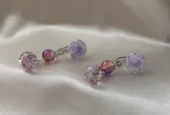 ハンドメイド イヤリング パープル系 ローズ・ビーズ系