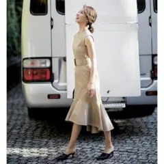 春コーデ⭐️ セルフォード ベルト付きフィッシュテールワンピース ベージュ 38