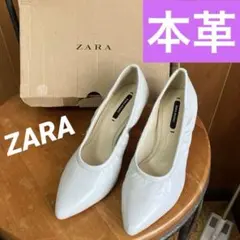 ZARA 新品♡柔らか本革のキュートなオフホワイトパンプス❤︎バレーシューズヒール