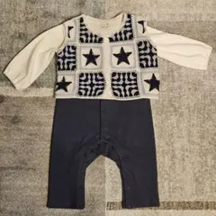 petit main プティマイン クロシェベスト付カバーオール ネイビー 80