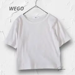 R3245【WEGO】半袖Tシャツ リブ クルーネック ショート丈 ホワイト M