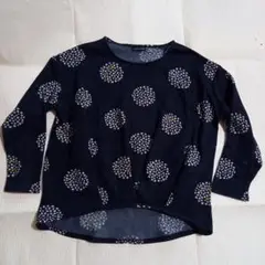 【古着】ネイビー ドット花柄 長袖カットソー フリース LL