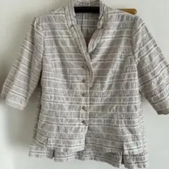 美品♪Leilian 13+五分袖ストライプセットアップ薄いベージュ