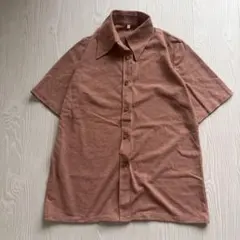 90s vintage 麻混 半袖ニットシャツ くすみピンク レンガ色 レトロのサムネイル