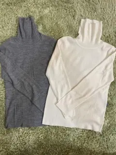 GU リブタートルネックセーター/XL /白・グレー2色セット