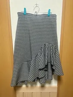 黒白チェック フレアスカート 膝丈　XL
