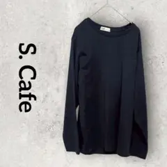 S. Cafe メンズカットソー 長袖 ボーダー柄トップス (M) ネイビー