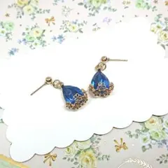 No.544☆雫×フラワー（ブルー） ピアス イヤリング マスクチャーム